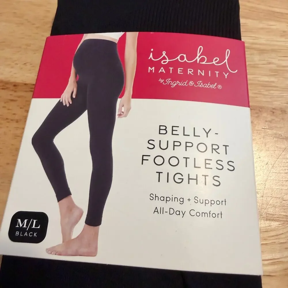 Isabel Maternity Black Belly Support Seamless Footless Tights - Size M/L - NWT